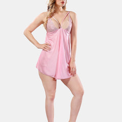 Be You Solid Lace Details Satin Nighty with Robe