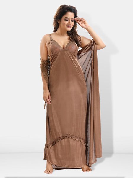 Be You 6 Pieces Satin Maxi Nightdress Set With Robe And Lingerie Set