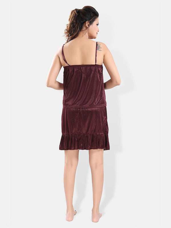 Be You Shoulder Straps Satin Night Suit With Robe