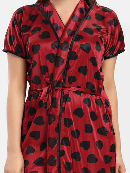 Be You Women V-Neck Printed Satin Nightdress
