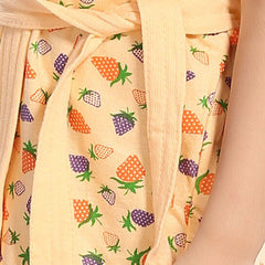 Be You Strawberry Print Cream Conversational Cotton Drawstring Knee Length Bath Robe