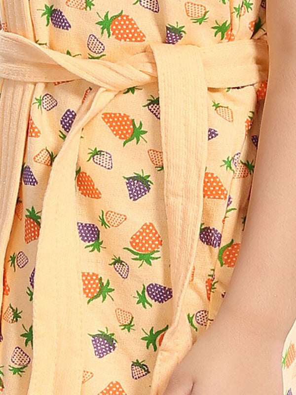 Be You Strawberry Print Cream Conversational Cotton Drawstring Knee Length Bath Robe