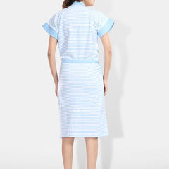 Be You Blue Solid Cotton Drawstring Knee Length Bath Robe-2XL