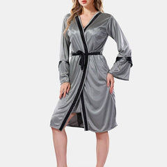 Be You Solid Lace Details Satin Nighty with Robe