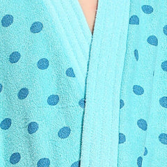 Be You Blue Polka Dots Cotton Drawstring Knee Length Bath Robe