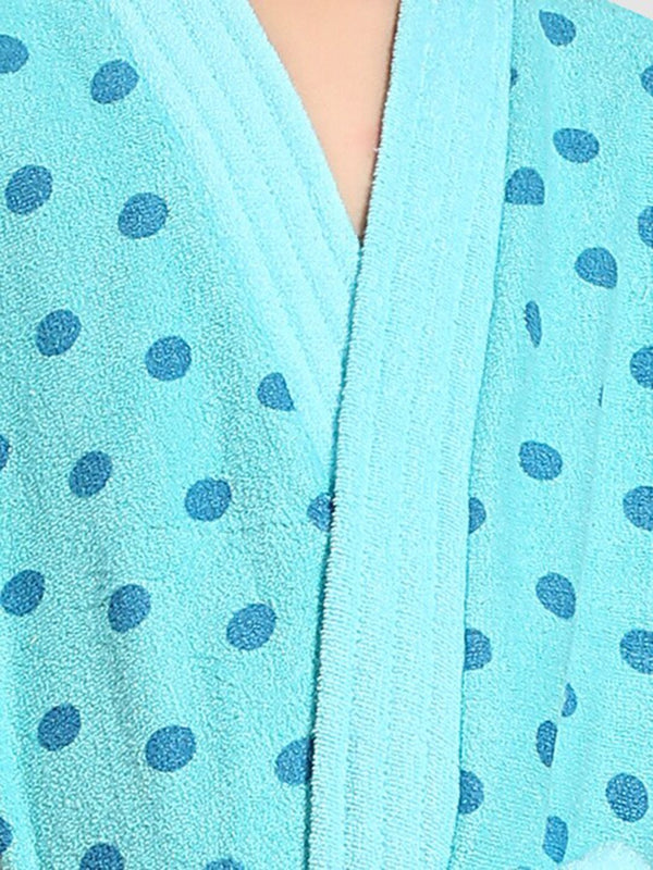Be You Blue Polka Dots Cotton Drawstring Knee Length Bath Robe
