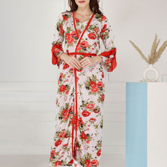 Be You Floral Printed Shoulder Straps Satin Maxi Nightdress With Robe