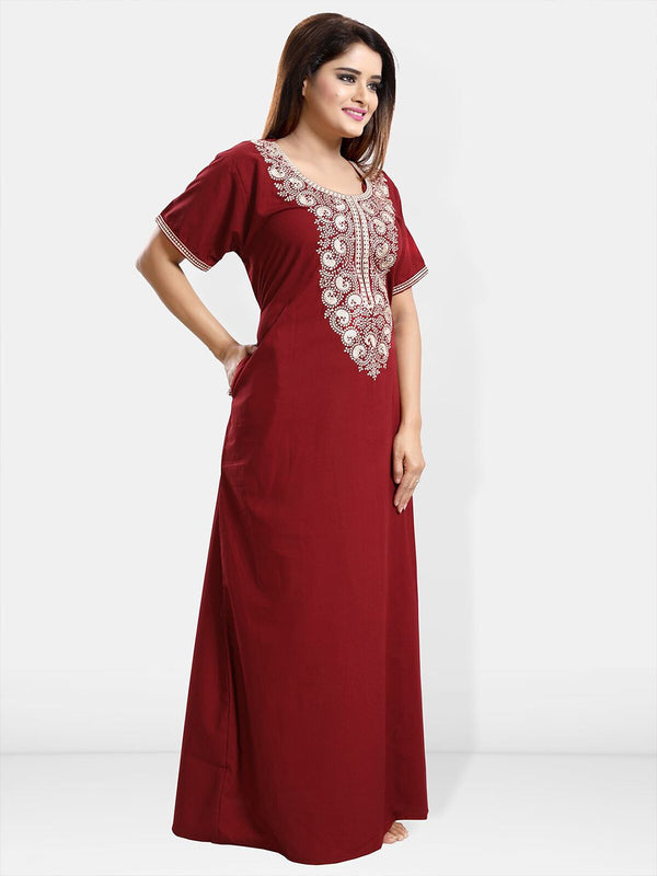 Be You Embroidered Yoke Design Maxi Nightdress