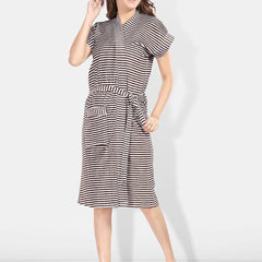 Be You Brown Striped Cotton Drawstring Knee Length Bath Robe-2XL