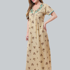 Be You Cream-Coloured Embroidered Maxi Nightdress