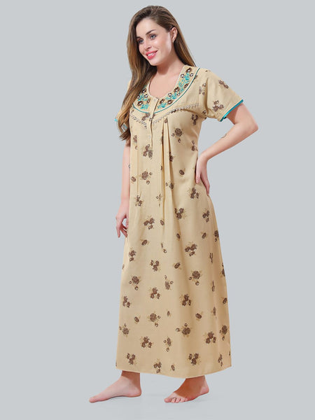 Be You Cream-Coloured Embroidered Maxi Nightdress