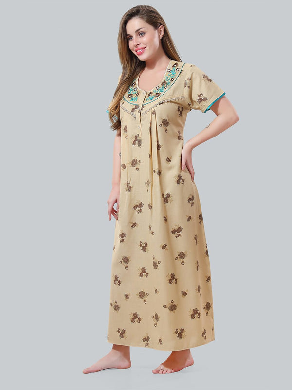 Be You Cream-Coloured Embroidered Maxi Nightdress
