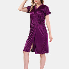 Be You Solid Lace Details Satin Nighty with Robe
