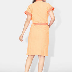 Be You Two-Tone Peach Solid Cotton Drawstring Knee Length Bath Robe-L/XL