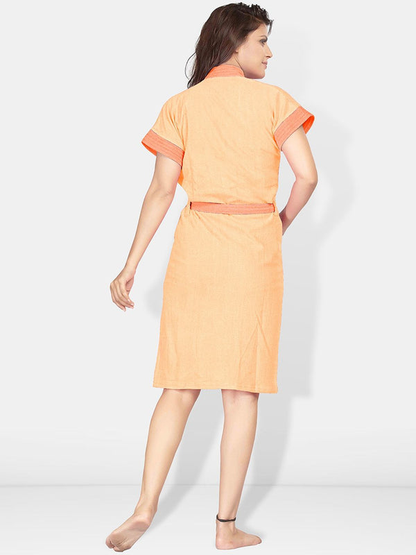 Be You Two-Tone Peach Solid Cotton Drawstring Knee Length Bath Robe-L/XL