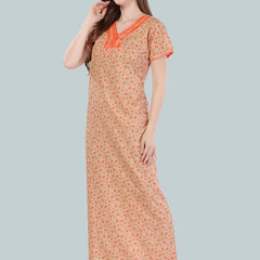 Be You Women Orange Printed Maxi Nightdress
