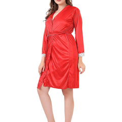 Be You V Neck Lace Up Details Satin Nightdress With Robe