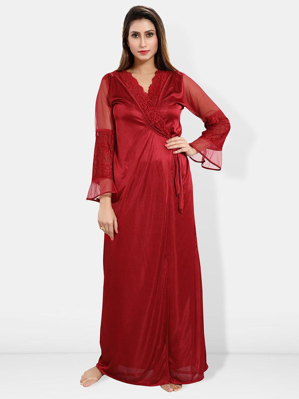 Be You Shoulder Straps Satin Maxi Nightdress With Robe