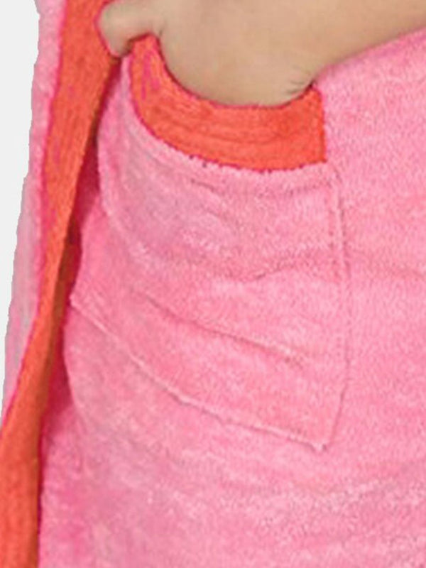 Be You Two-Tone Peach Solid Cotton Drawstring Knee Length Bath Robe