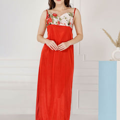 Be You Floral Printed Shoulder Straps Satin Maxi Nightdress With Robe