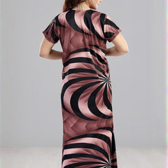 Be You Sarina Satin Spiral Printed Maternity Maxi Nightdress
