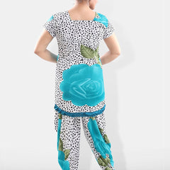 Be You Women Turquoise Blue & White Printed Night suit