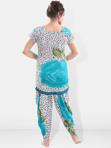 Be You Women Turquoise Blue & White Printed Night suit