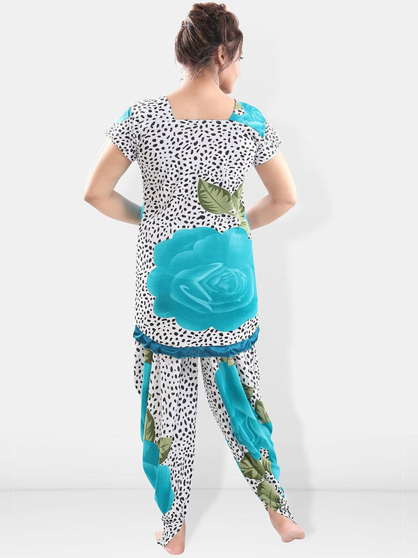 Be You Women Turquoise Blue & White Printed Night suit