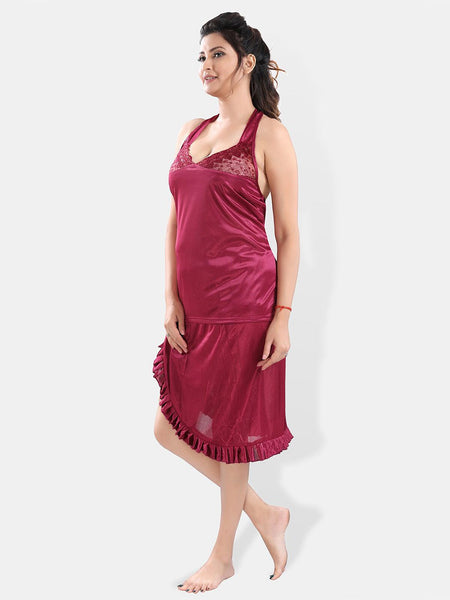 Be You V-Neck Satin Lace Night Suit With Robe