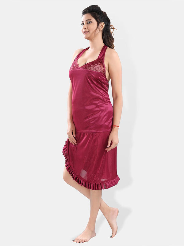 Be You V-Neck Satin Lace Night Suit With Robe