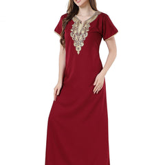 Be You Maroon Embroidered Maxi Nightdress
