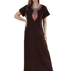 Be You Brown Embroidered Maxi Nightdress