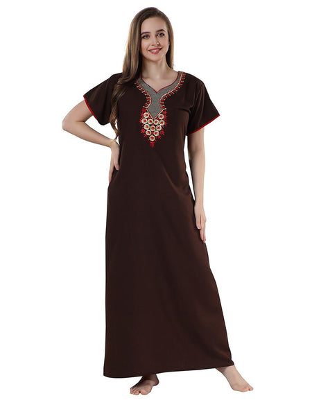 Be You Brown Embroidered Maxi Nightdress