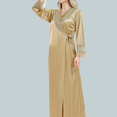 Be You V Neck Lace Up Details Satin Nightdress With Robe