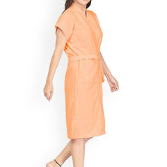 Be You Peach Solid Cotton Drawstring Knee Length Bath Robe-L/XL