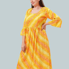 Be You Women Leheriya Printed Bell Sleeves Maternity Kurta