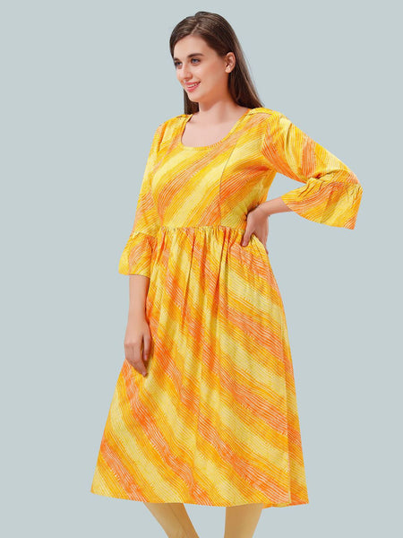 Be You Women Leheriya Printed Bell Sleeves Maternity Kurta