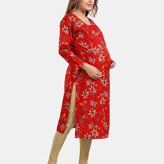 Be You Floral Printed Maternity Straight Kurta