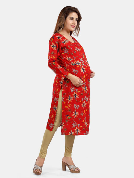 Be You Floral Printed Maternity Straight Kurta