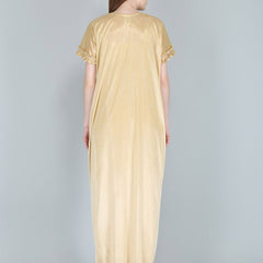 Be You Cream-Coloured Solid Satin Maxi Nightdress