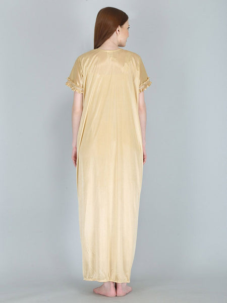 Be You Cream-Coloured Solid Satin Maxi Nightdress