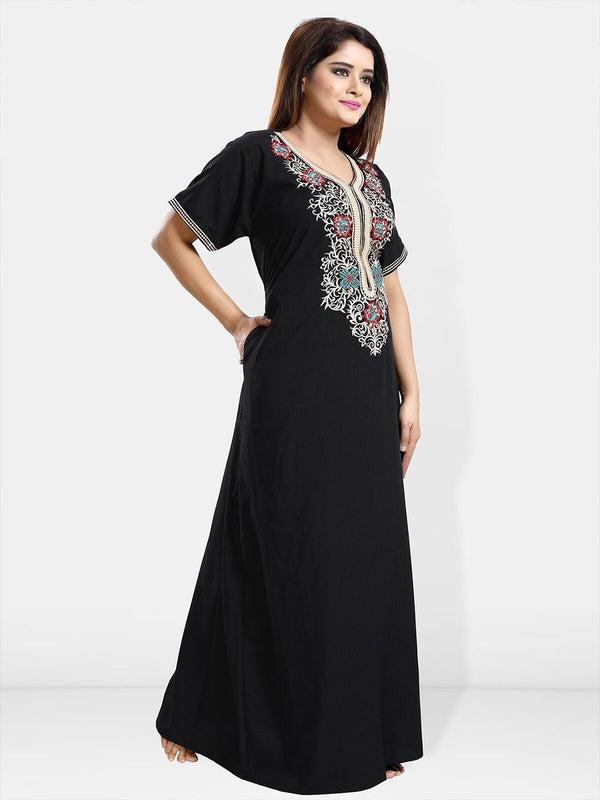 Be You Ethnic Motifs Embroidered Maxi Nightdress