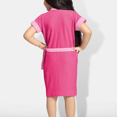 Be You Two-Tone Pink Solid Cotton Drawstring Knee Length Bath Robe
