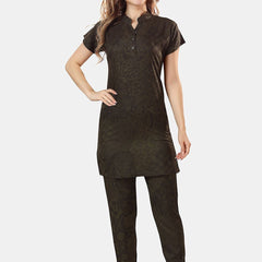 Be You Ethnic Motifs Printed Mandarin Collar Longline Night Suit