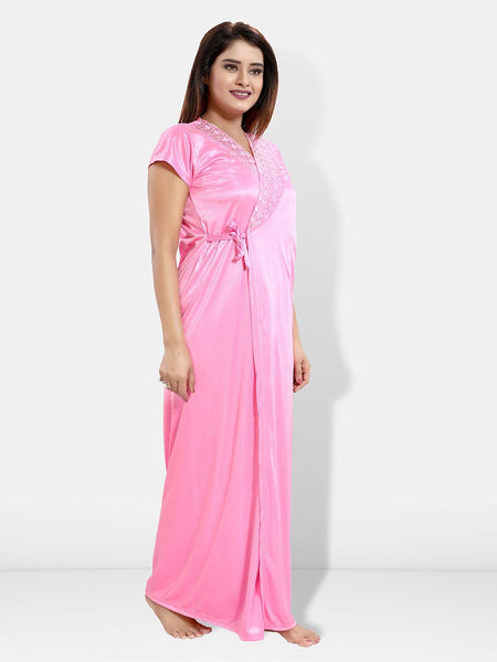 Be You Pack Of 4 Satin Maxi Wrap Nightdress With Lingerie Set