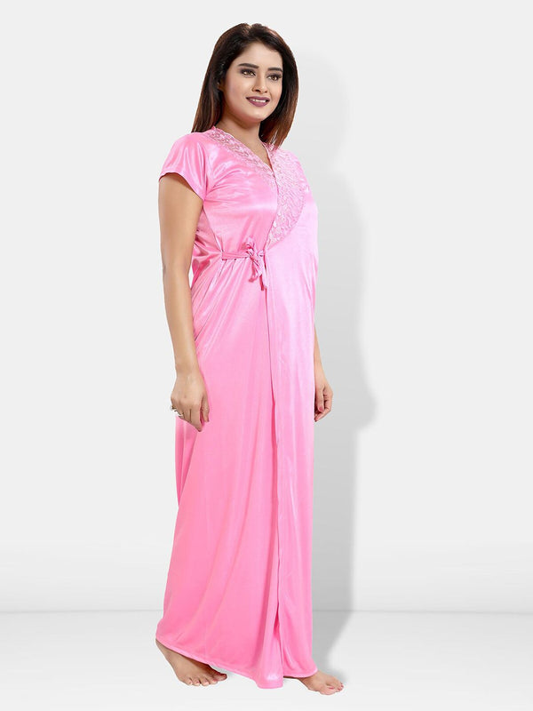 Be You Pack Of 4 Satin Maxi Wrap Nightdress With Lingerie Set