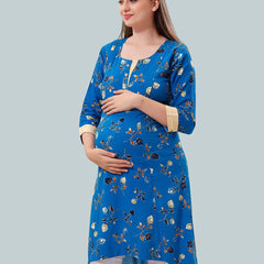 Be You Floral Printed Round Neck Maternity A-Line Kurta