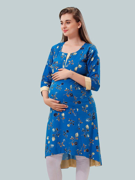 Be You Floral Printed Round Neck Maternity A-Line Kurta