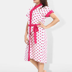 Be You Women Polka Dots Printed Terry Cotton Bath Robe With Belt