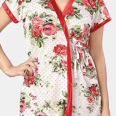 Be You Women Floral Printed Satin Robe & Lingerie Set Nightdress